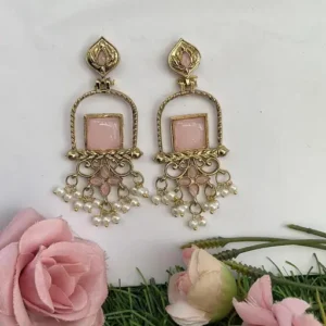Mehndi Polish Baby Pink Jhumka Earrings for Women