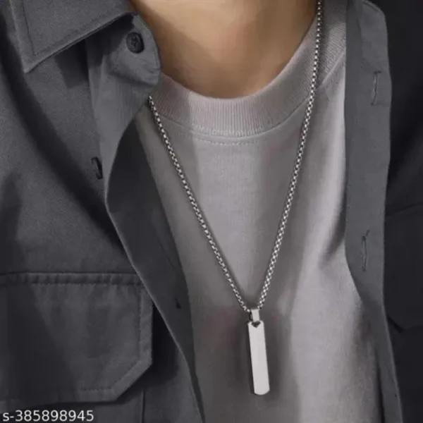 Stylish Silver Chain For Men – Bar Pendant Jewellery Gift