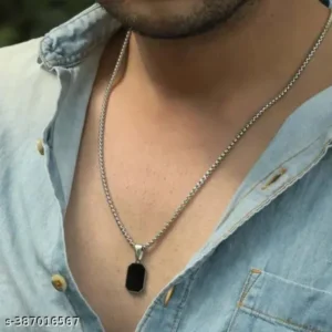 Bold Black Pendant For Unisex Men & Women – Chain Combo
