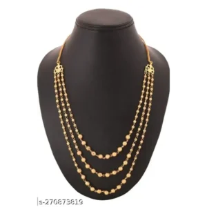 Fancy 3-Line Gold Plated Mala Necklace for Women