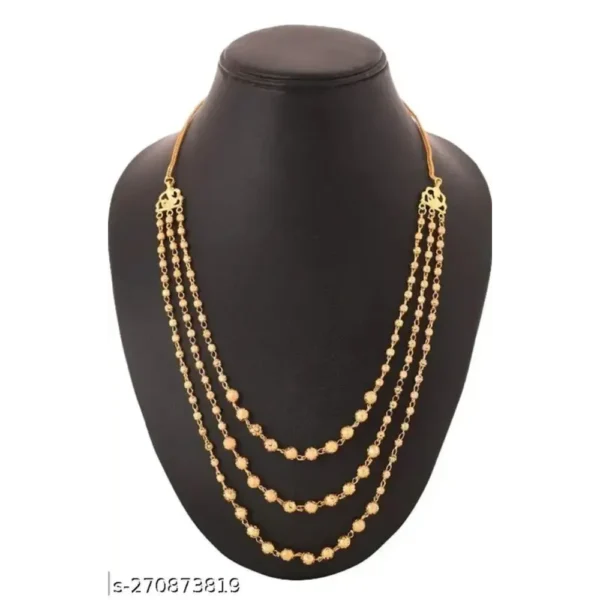 Fancy 3-Line Gold Plated Mala Necklace for Women