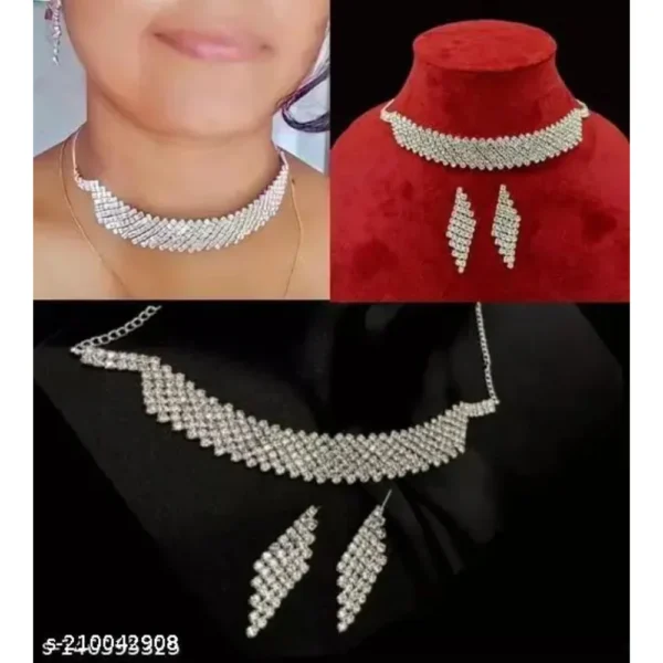 Glamorous Silver Plated Jewellery Set – American Diamond Choker