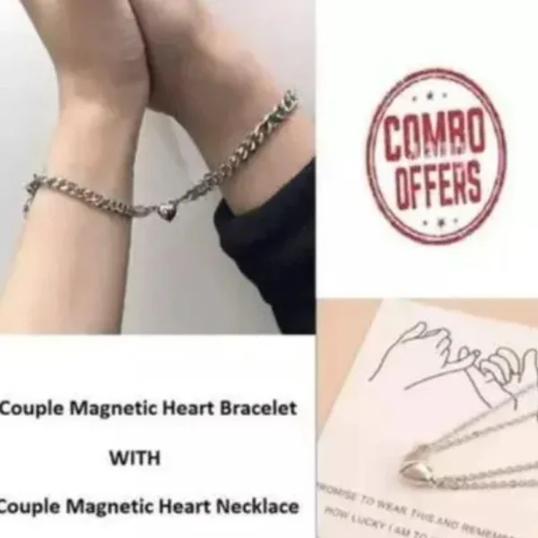 Couple Magnetic Heart Bracelets & Lockets Set