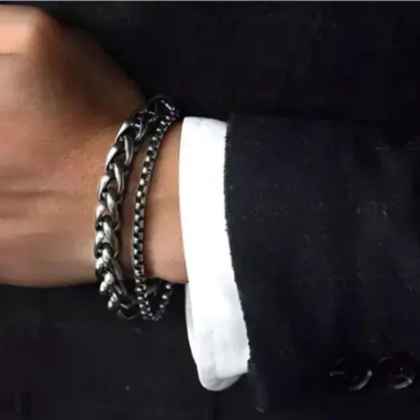 Silver Double Layer Curb Chain Bracelet – Unisex