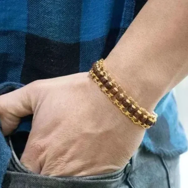 Divine Gold Plated Chain Rudraksh Bracelet – Stylish & Spiritual Wear