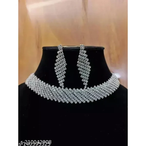 Glamorous Silver Plated Jewellery Set – American Diamond Choker