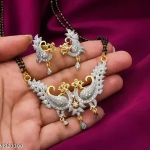 Mangalsutra for Women Silver Toned AD Black Beads Set