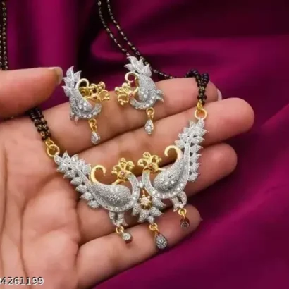 Mangalsutra for Women Silver Toned AD Black Beads Set