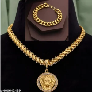 Gold Plated Chain Set for Men – Stylish Pendant & Bracelet