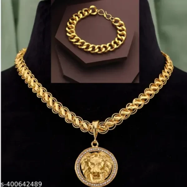 Gold Plated Chain Set for Men – Stylish Pendant & Bracelet