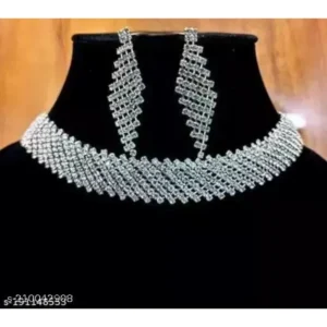 Glamorous Silver Plated Jewellery Set – American Diamond Choker