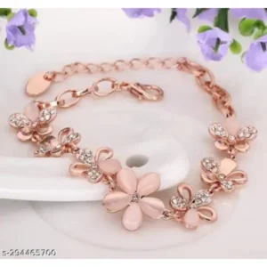 Trendy Rose Gold Plated Crystal Charm Bracelet for Girls