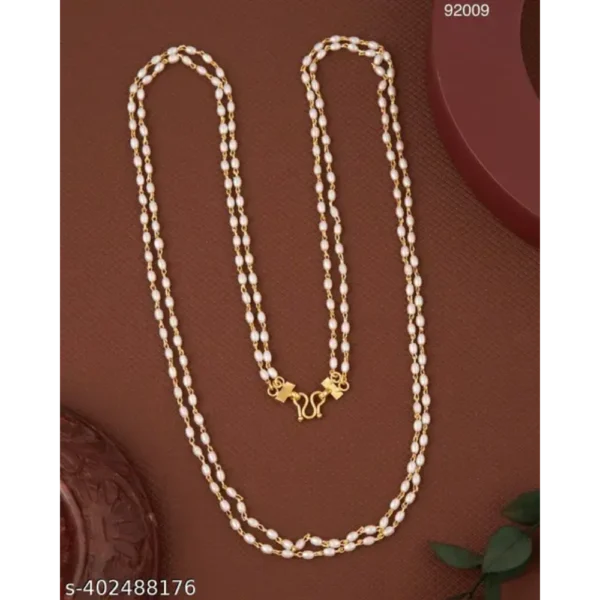 Necklaces Chain (Mala) – 1 Gram Gold Plated Pearl Layered Style