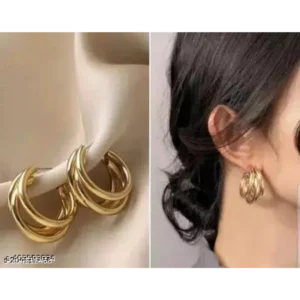 3layers Open Hoop Earring – Trendy Gold Plated Half Hoops