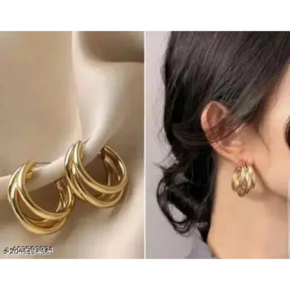 3layers Open Hoop Earring – Trendy Gold Plated Half Hoops