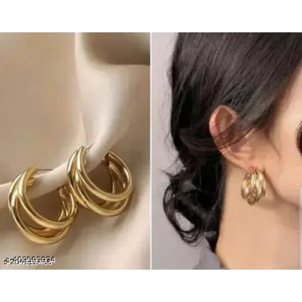 3layers Open Hoop Earring – Trendy Gold Plated Half Hoops