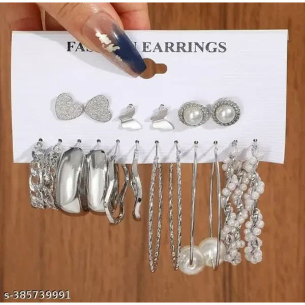 Festival Special Silver Earring Combo – Stylish Stud & Hoop Set
