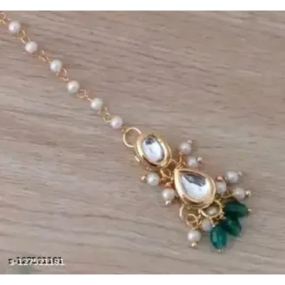 Gold Plated Kundan and Pearl Maangtikka – Festive Green Charm