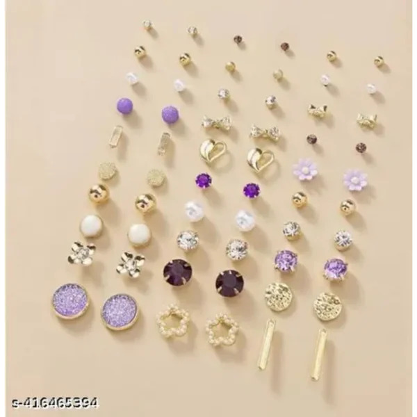 Gold plated pearl AD studs combo – 30 Trendy Pairs for Women & Girls