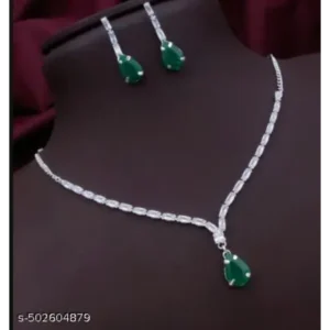 Silver Necklace & American Diamond Jewellery Set for Women