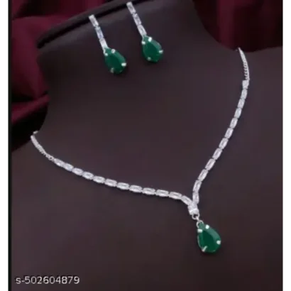 Silver Necklace & American Diamond Jewellery Set for Women