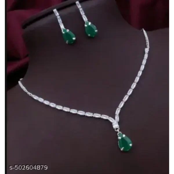 Silver Necklace & American Diamond Jewellery Set for Women