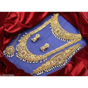 Gold Plated Synthetic Stone Ethnic Jewellery Set – Matte Finish J-Set