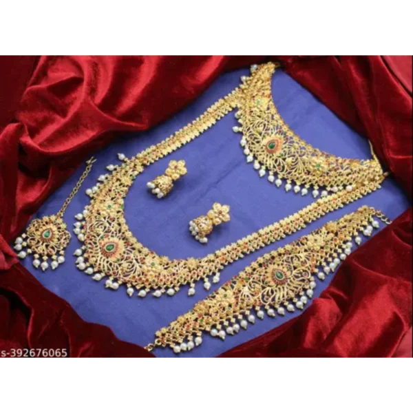 Gold Plated Synthetic Stone Ethnic Jewellery Set – Matte Finish J-Set