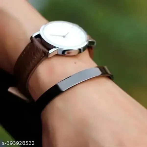 Black Polished Brass Adjustable Kada Bracelet for Men