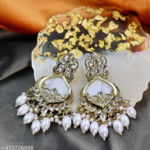 Chandelier Gold Plated Kundan Pearl Dangle Earrings