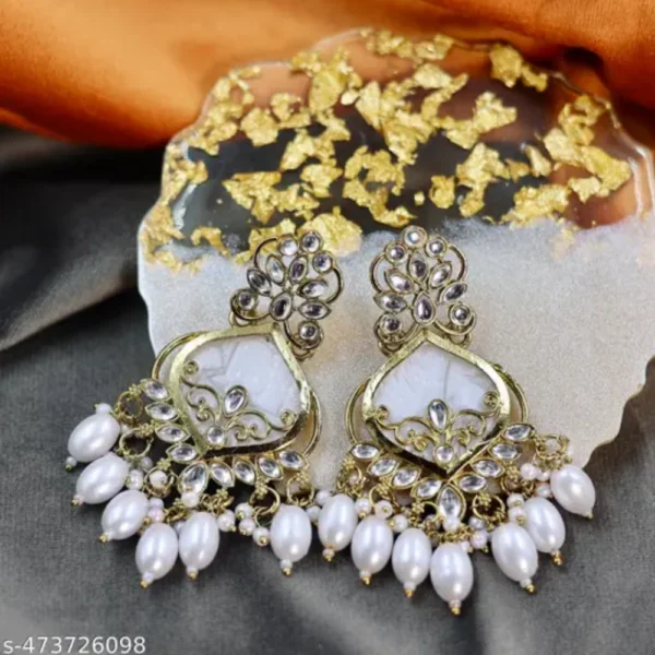 Chandelier Gold Plated Kundan Pearl Dangle Earrings