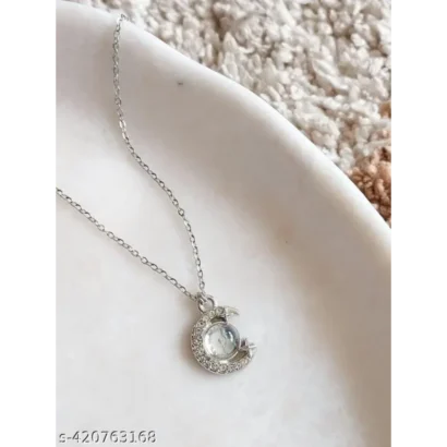 Moonstone Moon & Star Pendant Necklace for Women – Dreamy Gift