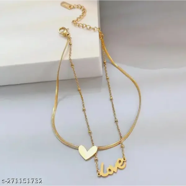 Stylish Anklet for Women Love Heart Gold Plated Chain