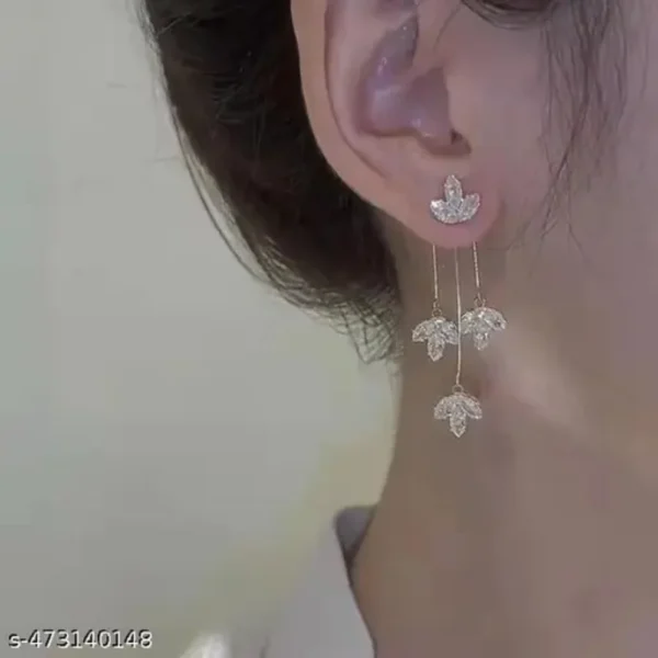 Korean Studded Leaves Tassel Drop Earrings – Glamorous & Trendy Shine