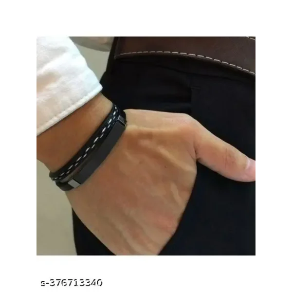Black Leather Bracelet for Men with Steel Clasp – Stylish