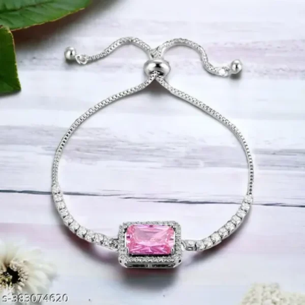 Trendy Silver Pink Crystal Matrix Bracelet – Adjustable & Glam