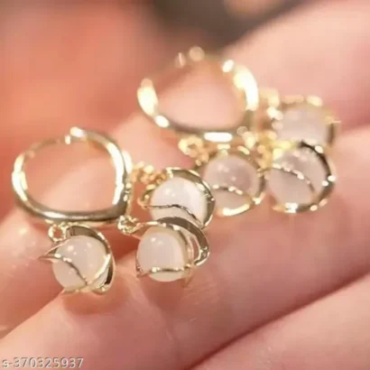 Korean Gold Plated Drop Earrings with Artificial Beads