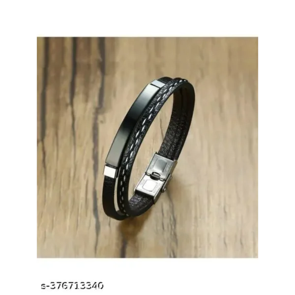Black Leather Bracelet for Men with Steel Clasp – Stylish