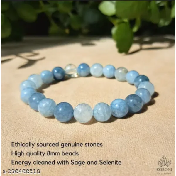 Calming Aquamarine Crystal Bracelet – 8mm Beaded Gemstone Gift