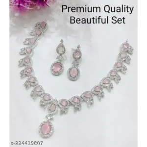Stylish American Diamond Jewellery Set – Silver Plated Elegance