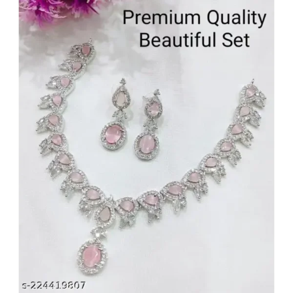 Stylish American Diamond Jewellery Set – Silver Plated Elegance