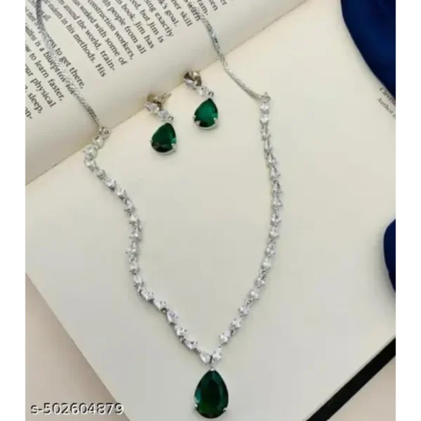Silver Necklace & American Diamond Jewellery Set for Women