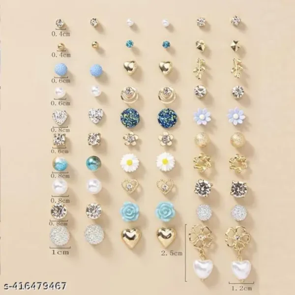 Quirky Stud Earrings Combo for Women – Gold Plated & Pearl (30 Pairs)