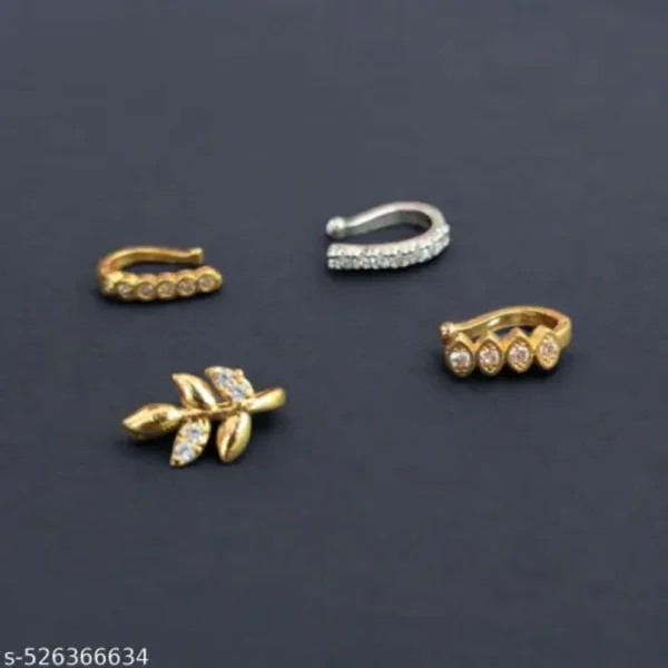 Beautiful Gold Plated AD Nose Ring Combo | Pack of 4 Studs