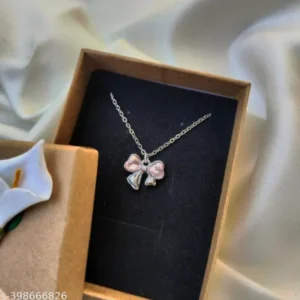 Trendy Bow Pendant Chain for Girls – Silver Sparkle Style