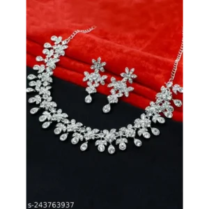 Silver Plated Necklace Set – AD Earrings & Necklace Set