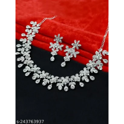 Silver Plated Necklace Set – AD Earrings & Necklace Set