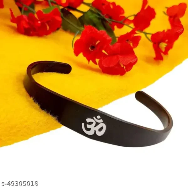 Black Stainless Steel Om Kada for Men – Adjustable Fit