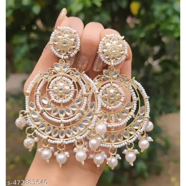 High Gold Plated Fancy Kundan Moon Earrings