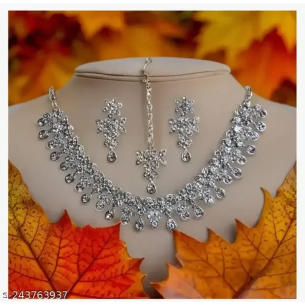 Silver Plated Necklace Set – AD Earrings & Necklace Set